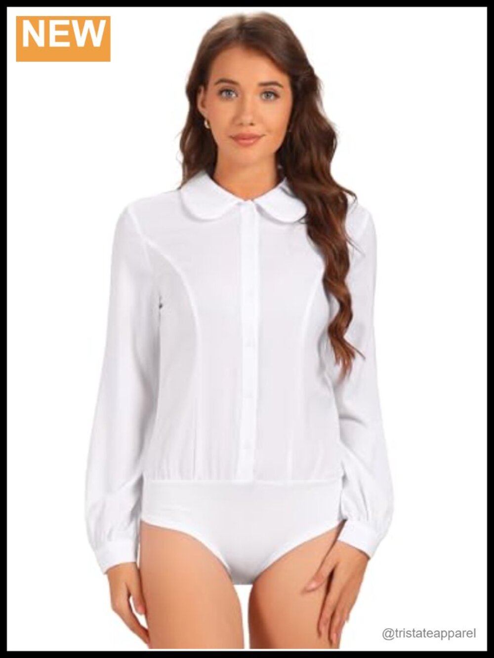 Women's Chiffon Button Up Long Sleeve Work Bodysuit